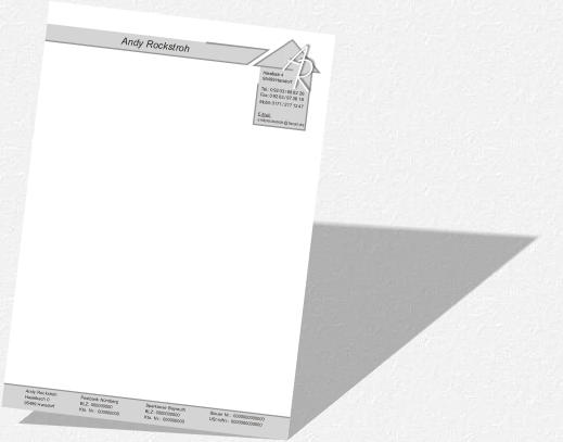 A R Andy Rockstroh Haselbach 4 95499 Harsdorf Tel.: 0 92 03 / 68 82 26 Fax: 0 92 03 / 97 36 18 E-Mail: andyrockstroh@tiscali.de Mobil: 0171 / 217 13 47 Andy Rockstroh Haselbach 0 95499 Harsdorf Postbank N�rnberg BLZ: 000000000 Kto. Nr.: 000000000 Sparkasse Bayreuth BLZ: 0000000000 Kto. Nr.: 000000000 Steuer Nr.: 0000000000000 USt-IdNr.: 0000000000000